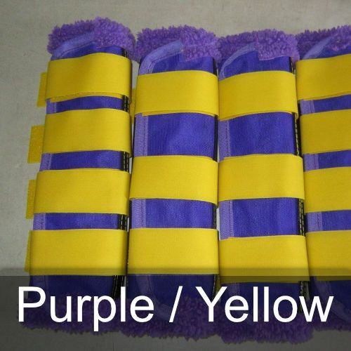 A purple and yellow striped item with the words purple / yellow below it