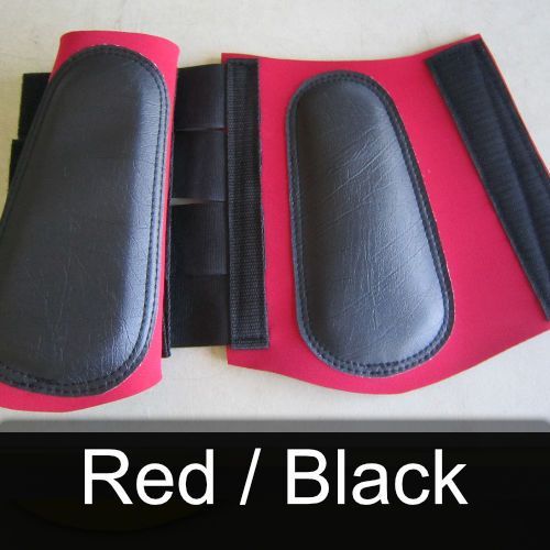 A pair of red and black boots with the words red / black below them