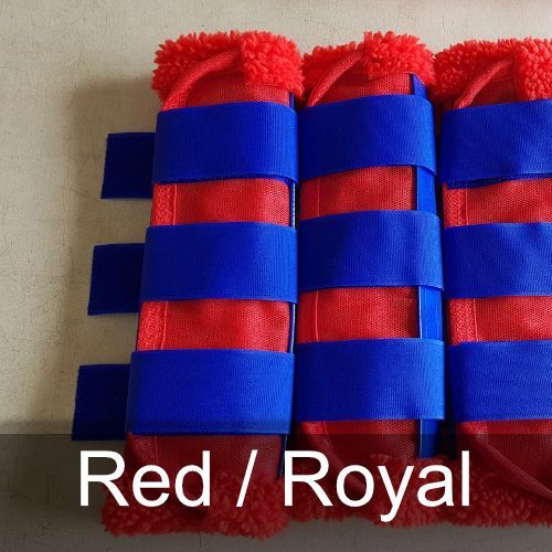 Red and blue striped blankets with the words red / royal on the bottom