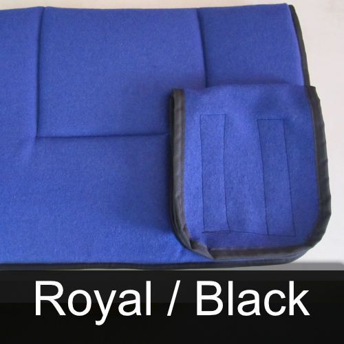 A blue blanket with the words royal / black below it