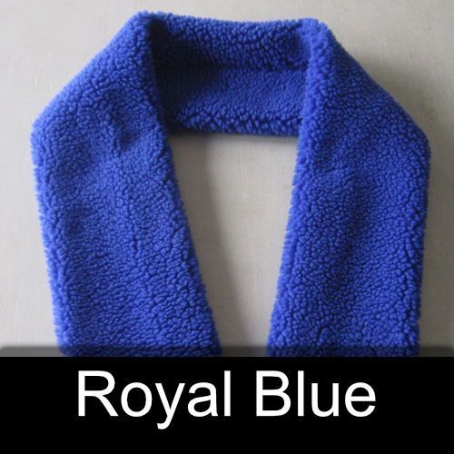 A blue scarf with the words royal blue below it 