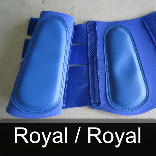 A pair of blue boots that say royal / royal