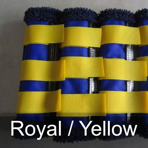 A blue and yellow striped item that says royal / yellow