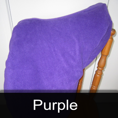 A purple blanket is sitting on a wooden chair