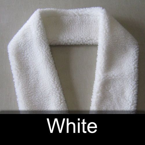 A white scarf with the word white on it