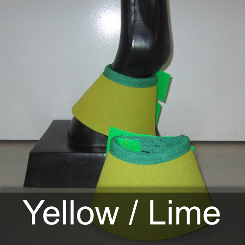 A pair of yellow lime bell boots on a mannequin