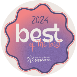2024 “best of the best” award badge in pink and purple with WeddingWire websites logo