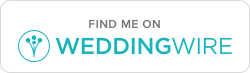 Find me on WeddingWire banner with teal logo and text on white background