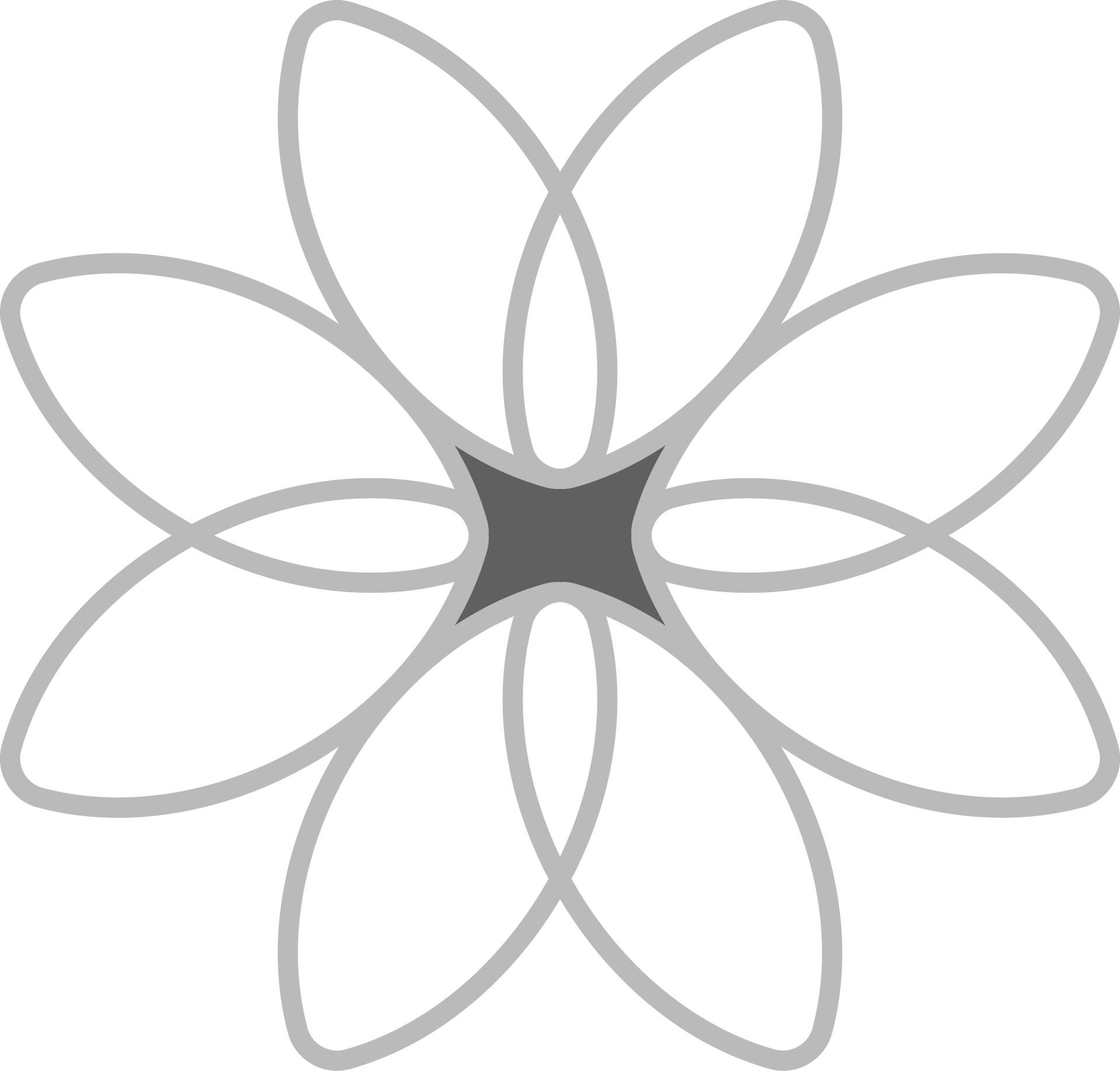 A black and white drawing of a flower with a star in the middle.