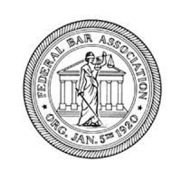 The logo for the federal bar association shows a woman holding a scale of justice.