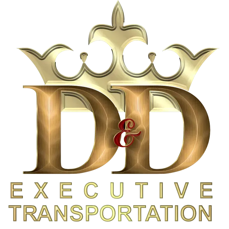 A logo for d & d executive transportation with a crown