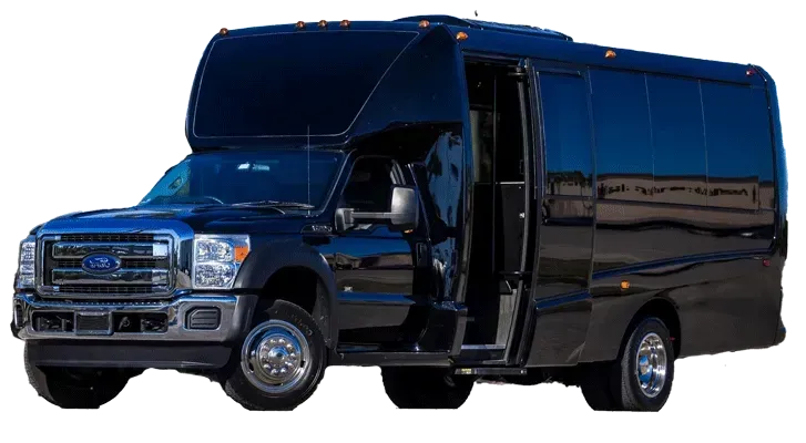 A black van with the door open on a white background.