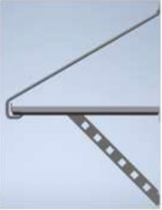 A close up of a shelf with a metal bar attached to it.