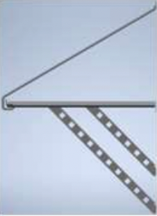 A picture of a metal bar with holes in it on a white surface.