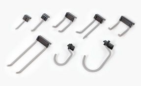 Eight hook types to neatly store the items in your garage.