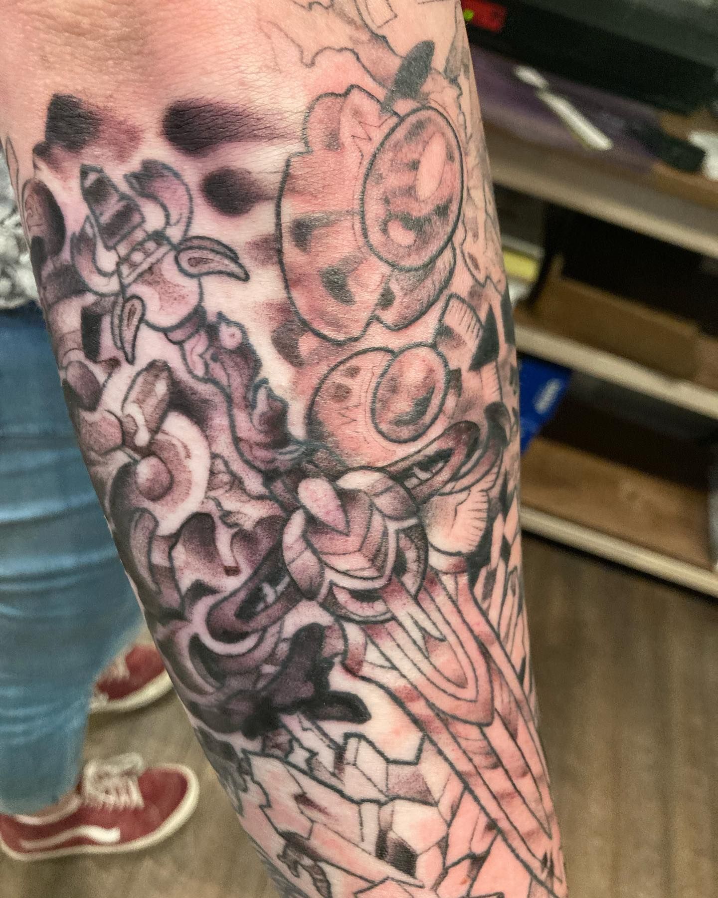 A close up of a tattoo on a person 's arm.