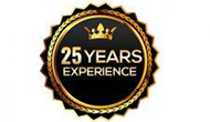 A 25 years experience badge with a crown on it.