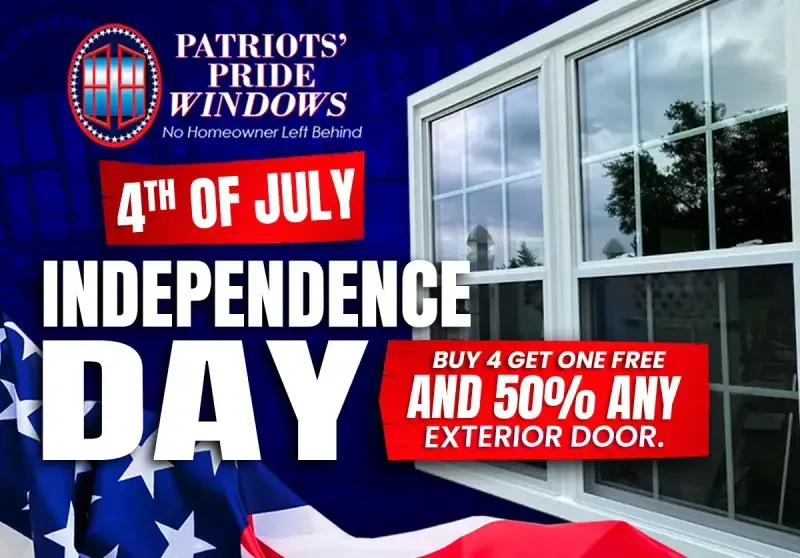 An advertisement for patriots pride windows for independence day