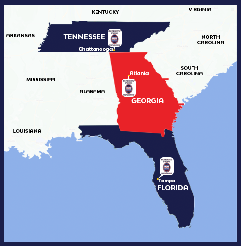 A map showing the states of tennessee georgia and south carolina