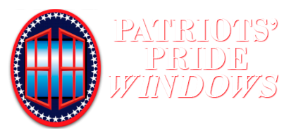 A logo for patriots pride windows with a picture of a window