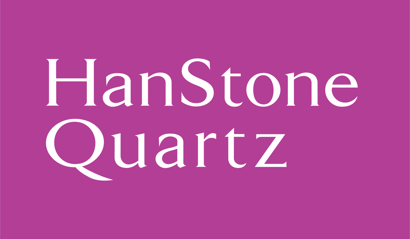 the hanstone quartz logo is on a purple background .