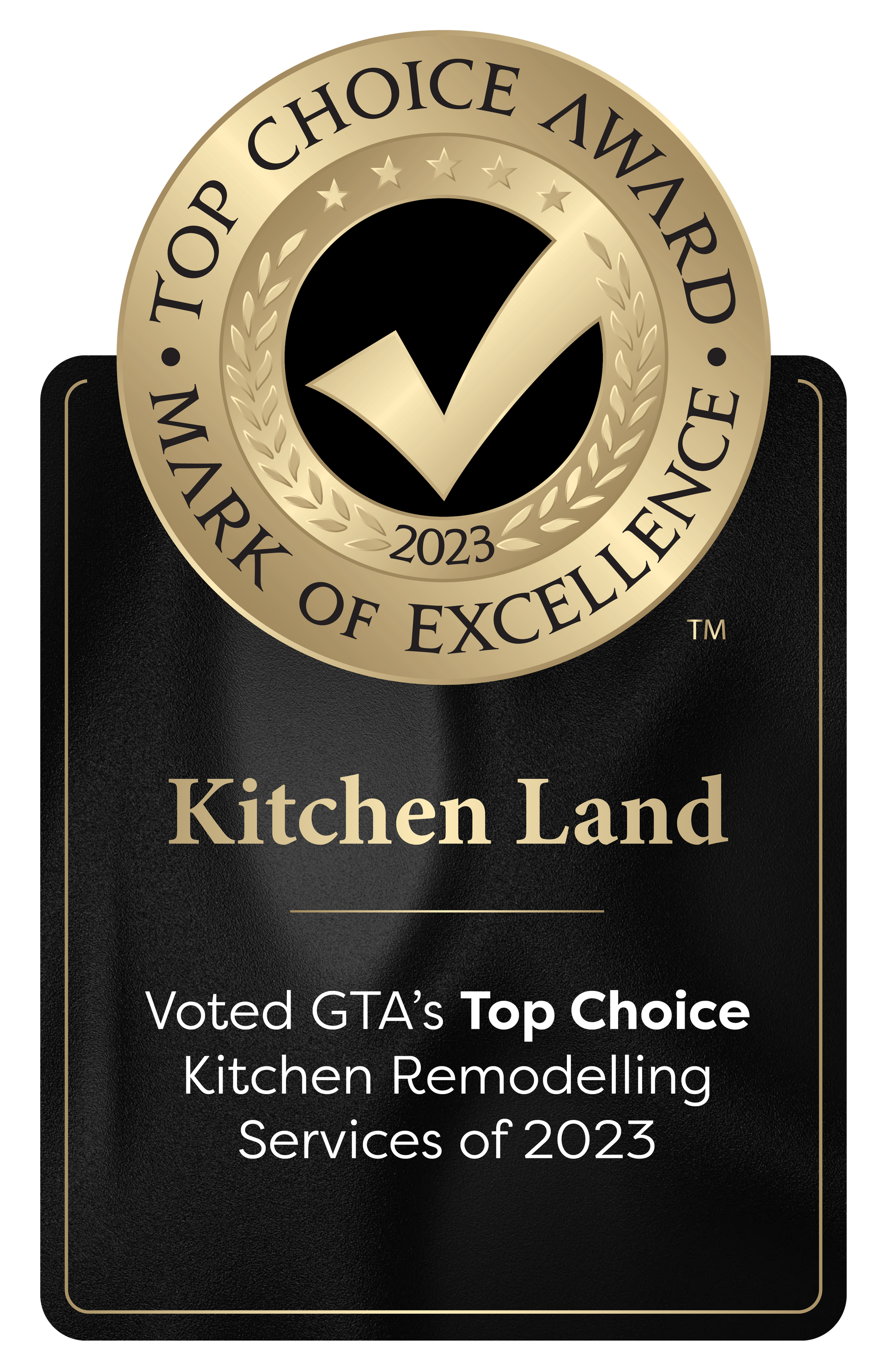 a sign that says top choice award mark of excellence kitchen land