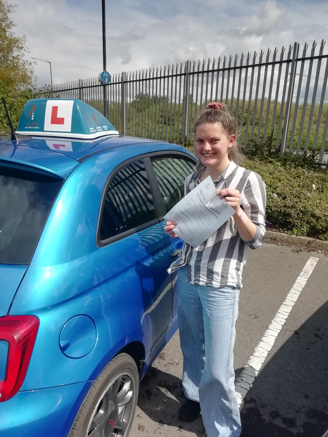 Danielle Hurford passes her driving test first time with a-class driving school at avonmouth test centre