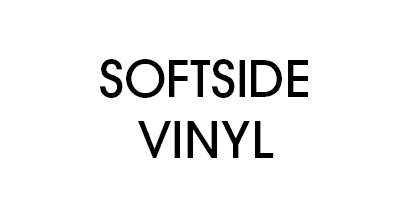a black and white logo for softside vinyl on a white background .