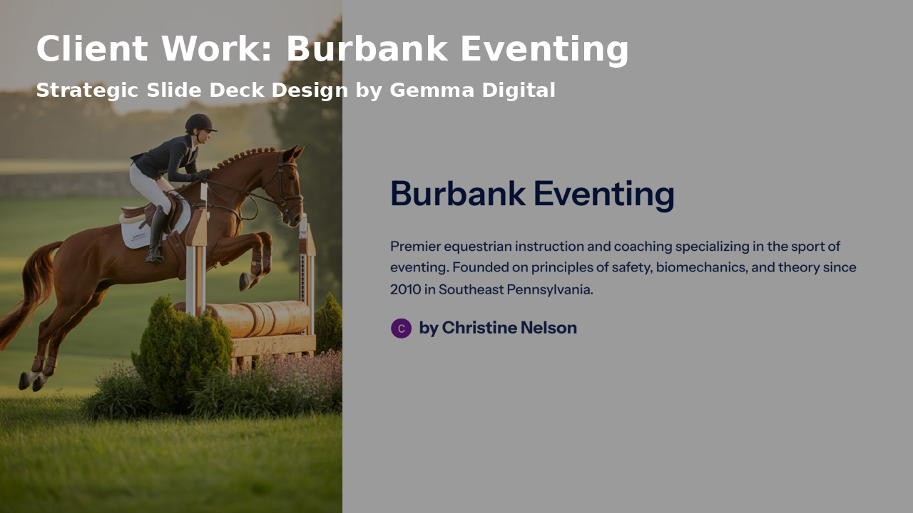 Burbank Eventing Client Work Portfolio with a jumping horse.