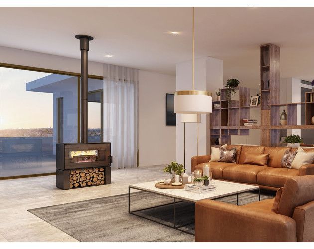 A Living Room with Brown Furniture and A Fireplace — Mid Coast Mowers In Taree, NSW