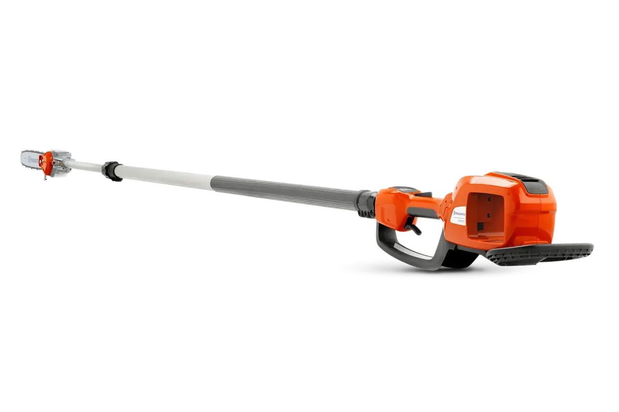 A Cordless Pole Saw with A Long Handle on A White Background — Mid Coast Mowers In Taree, NSW