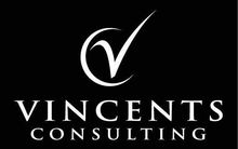 Vincents Consulting-Logo auf schwarzem Hintergrund