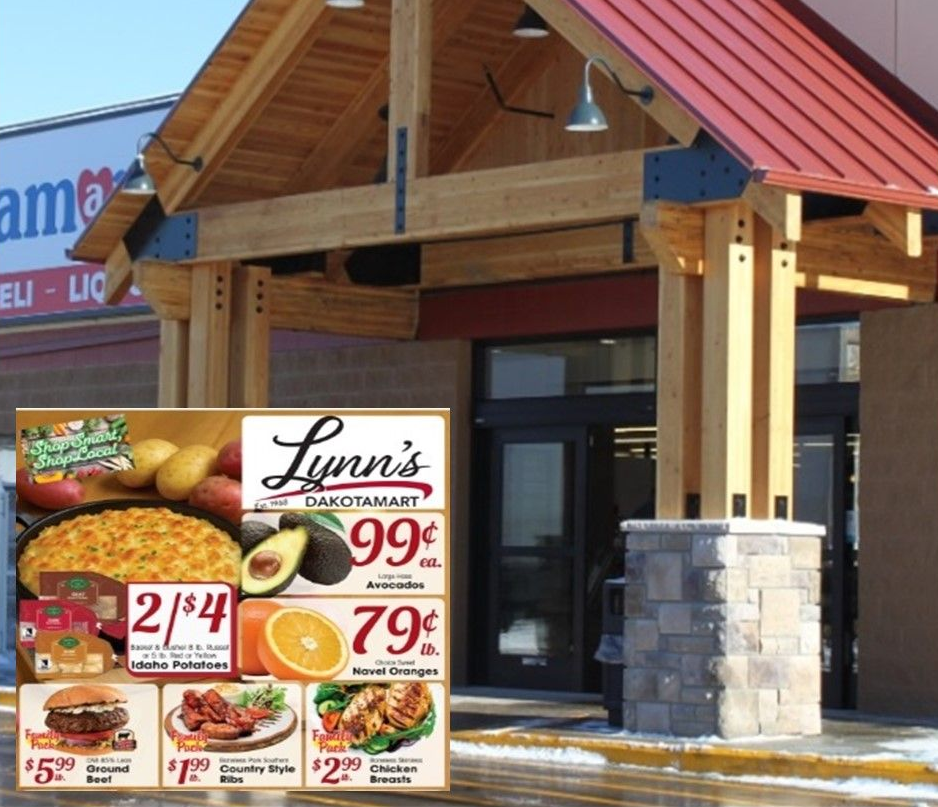 A building with a sign that says lynn's dakotaMart on it