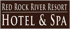A sign for red rock river resort hotel and spa