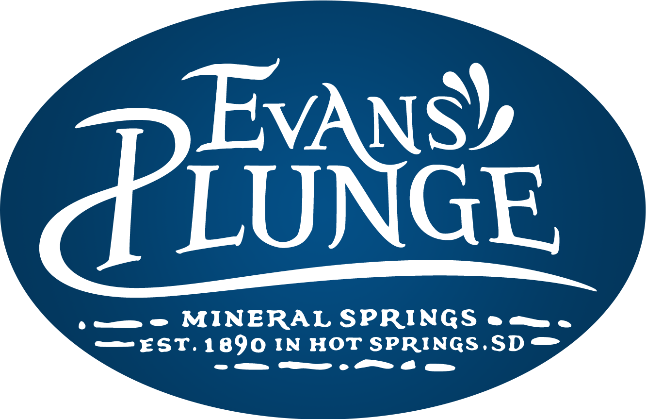 The logo for evans plunge is blue and white
