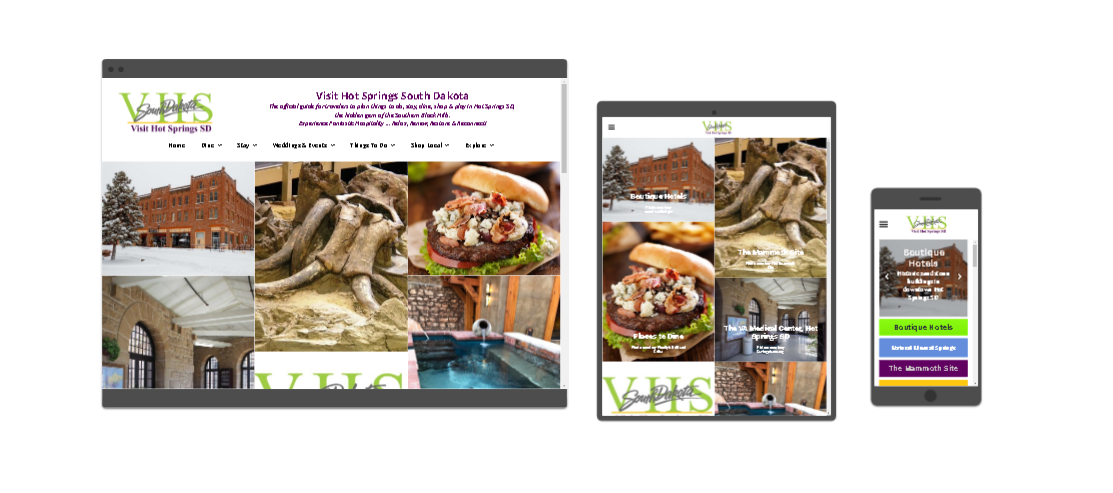 A screenshot of Visit Hot Springs SD website on a tablet and a phone.