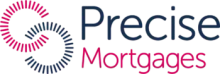 Logo for Precise Mortgages: two interlocking, stylized swirls, navy blue and magenta.