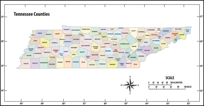 Map of Tennessee counties. Map of Tennessee counties.
