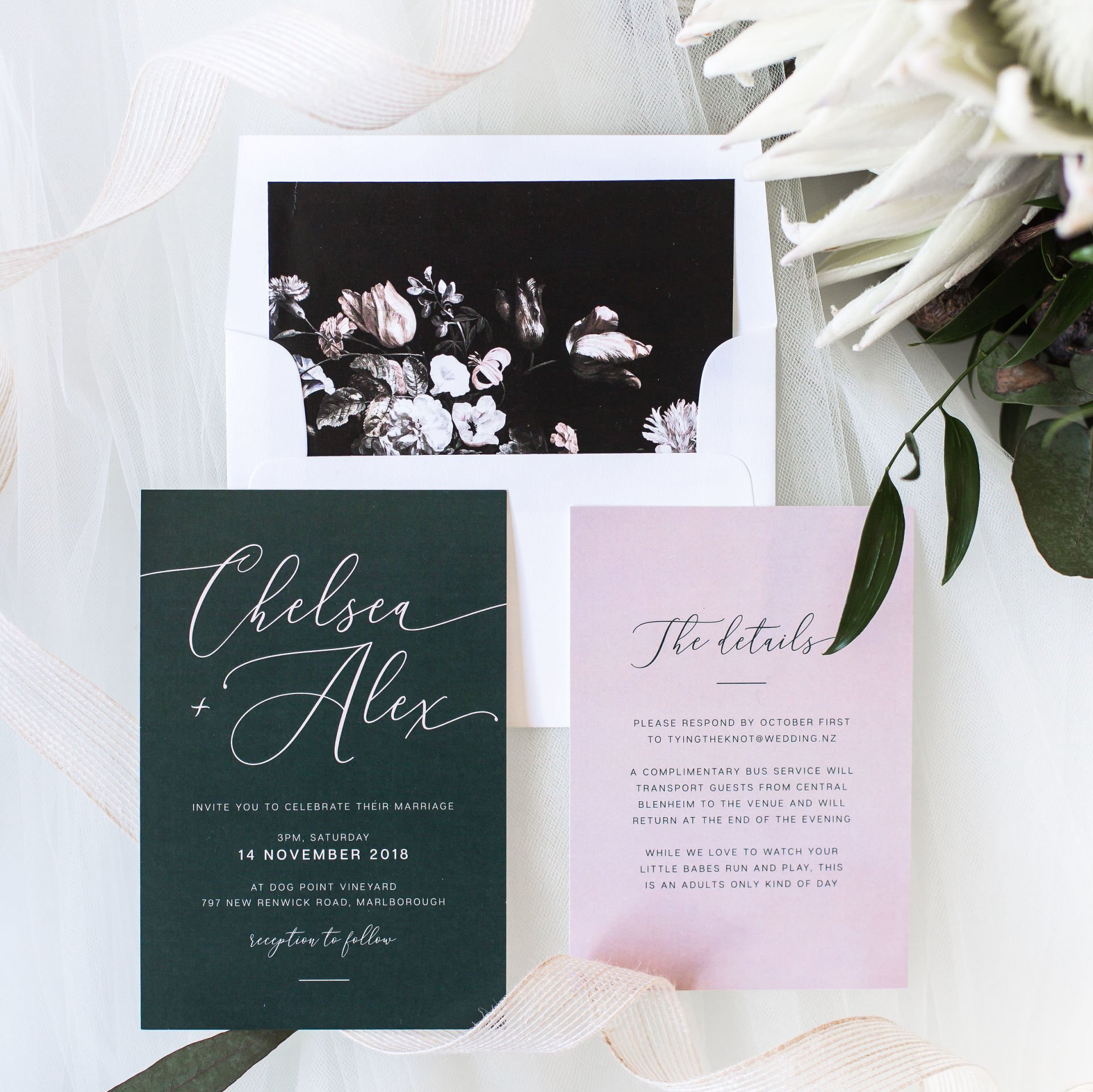 Wedding Invitations designed by Vanilla Hayes creative graphic design  studio in Blenheim, Marlborough, New Zealand
