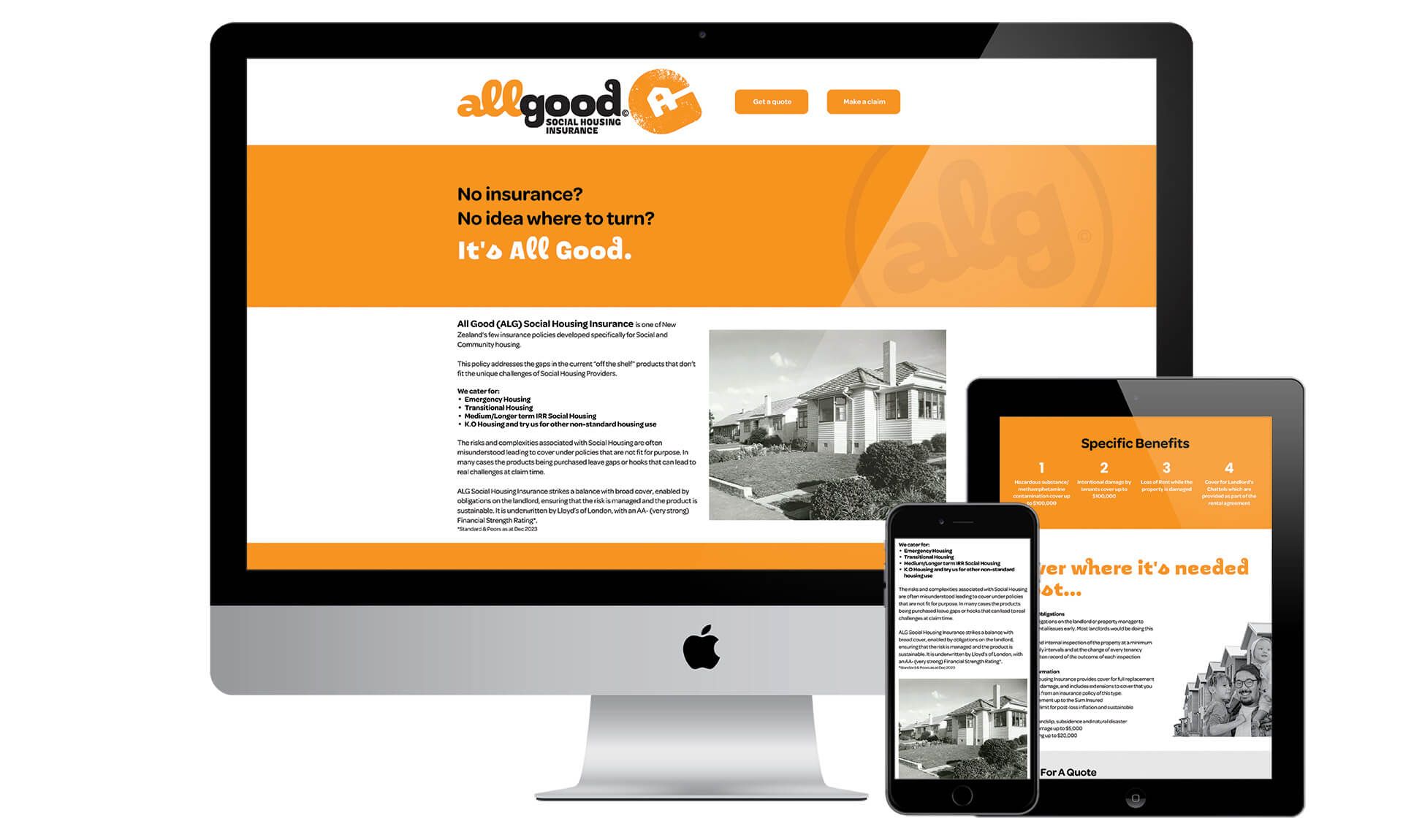 Allgood Social Housing Insurance website designed by Vanilla Hayes - creative design studio in Blenheim, Marlborough, New Zealand