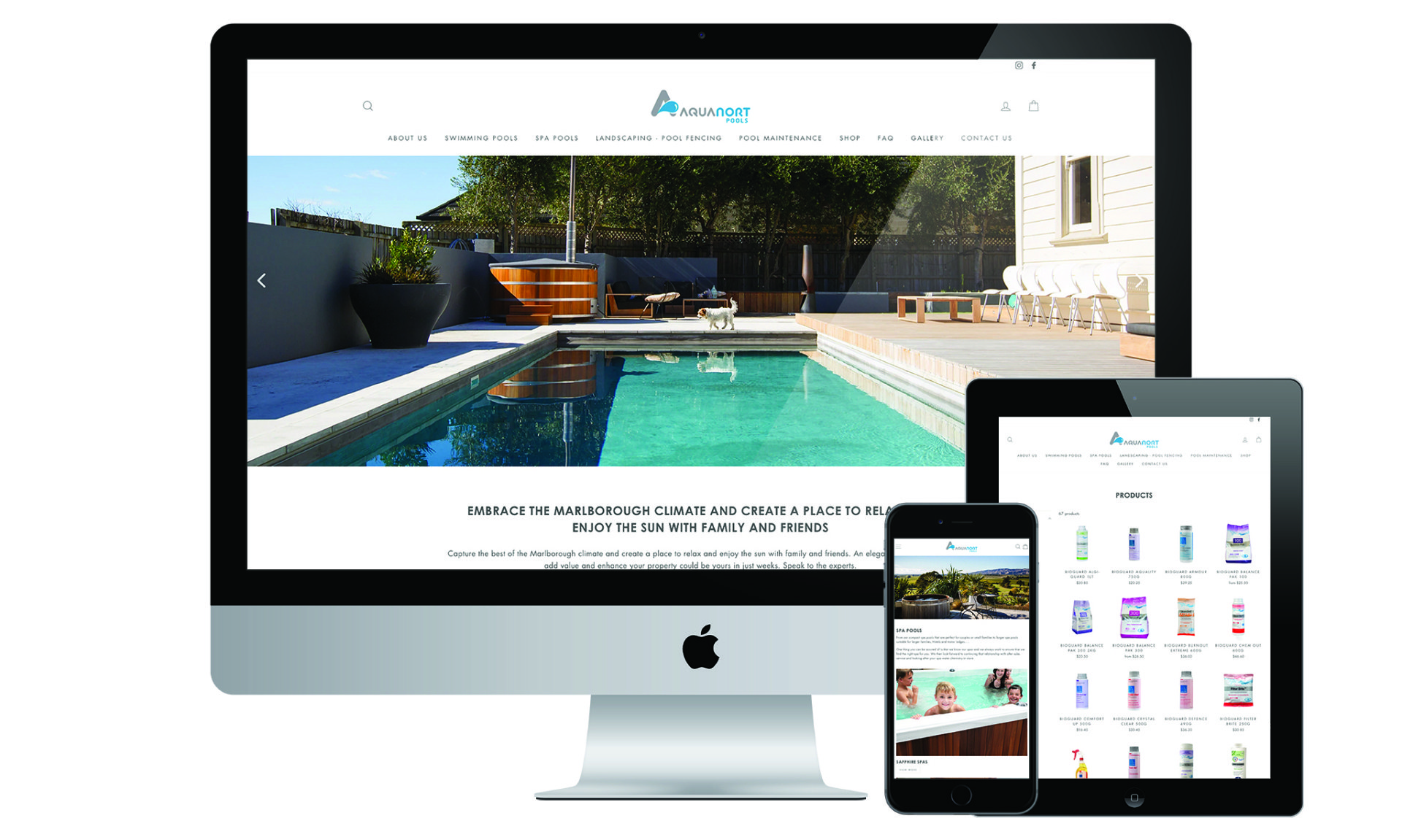 Aquanort Pools website designed by Vanilla Hayes creative graphic design  studio in Blenheim, Marlborough, New Zealand