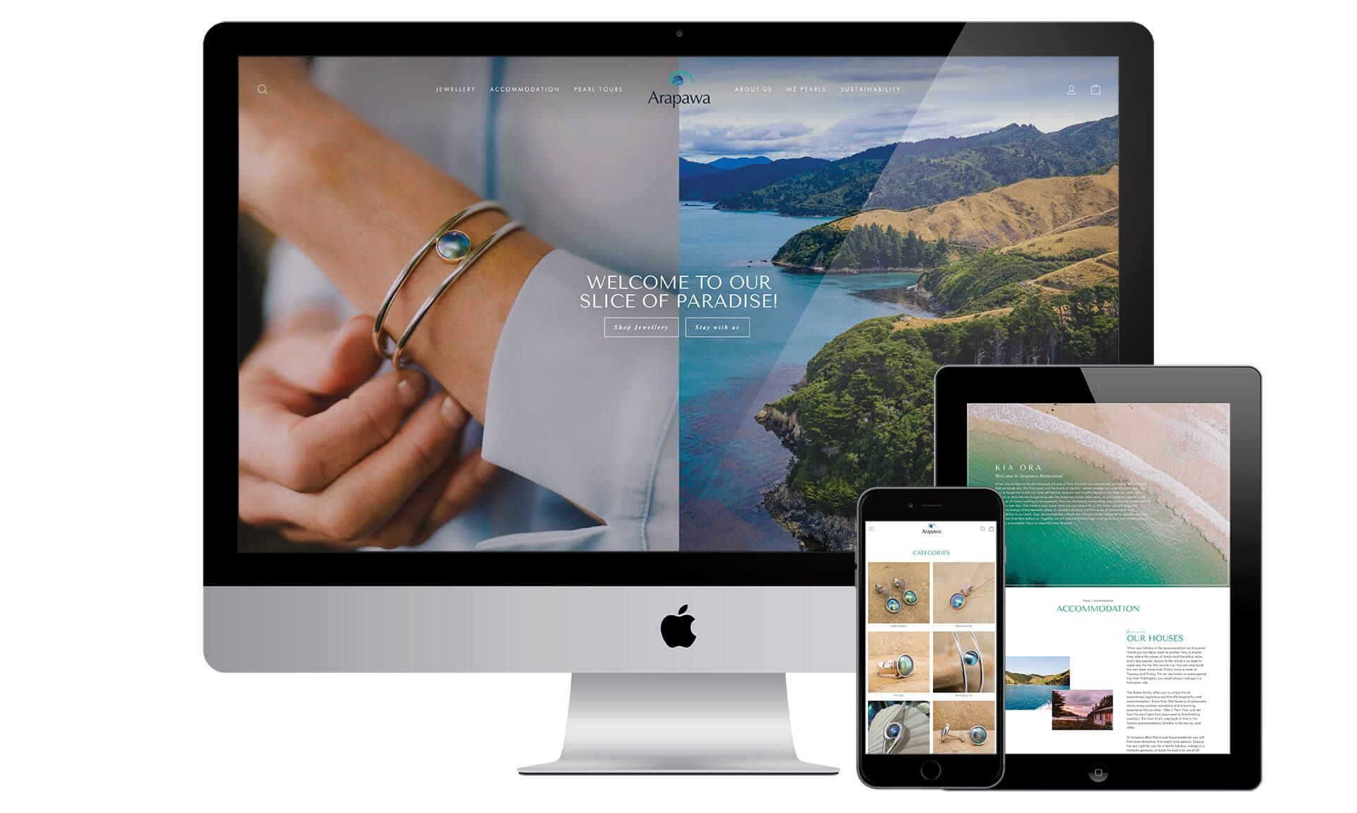 Arapawa Blue Pearls and Accommodation website designed by Vanilla Hayes creative graphic design  studio in Blenheim, Marlborough, New Zealand