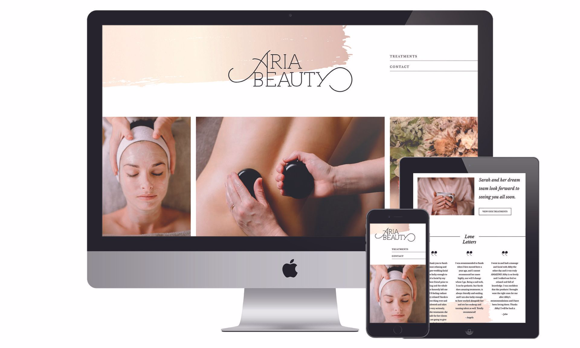 Aria Beauty website designed by Vanilla Hayes creative graphic design  studio in Blenheim, Marlborough, New Zealand