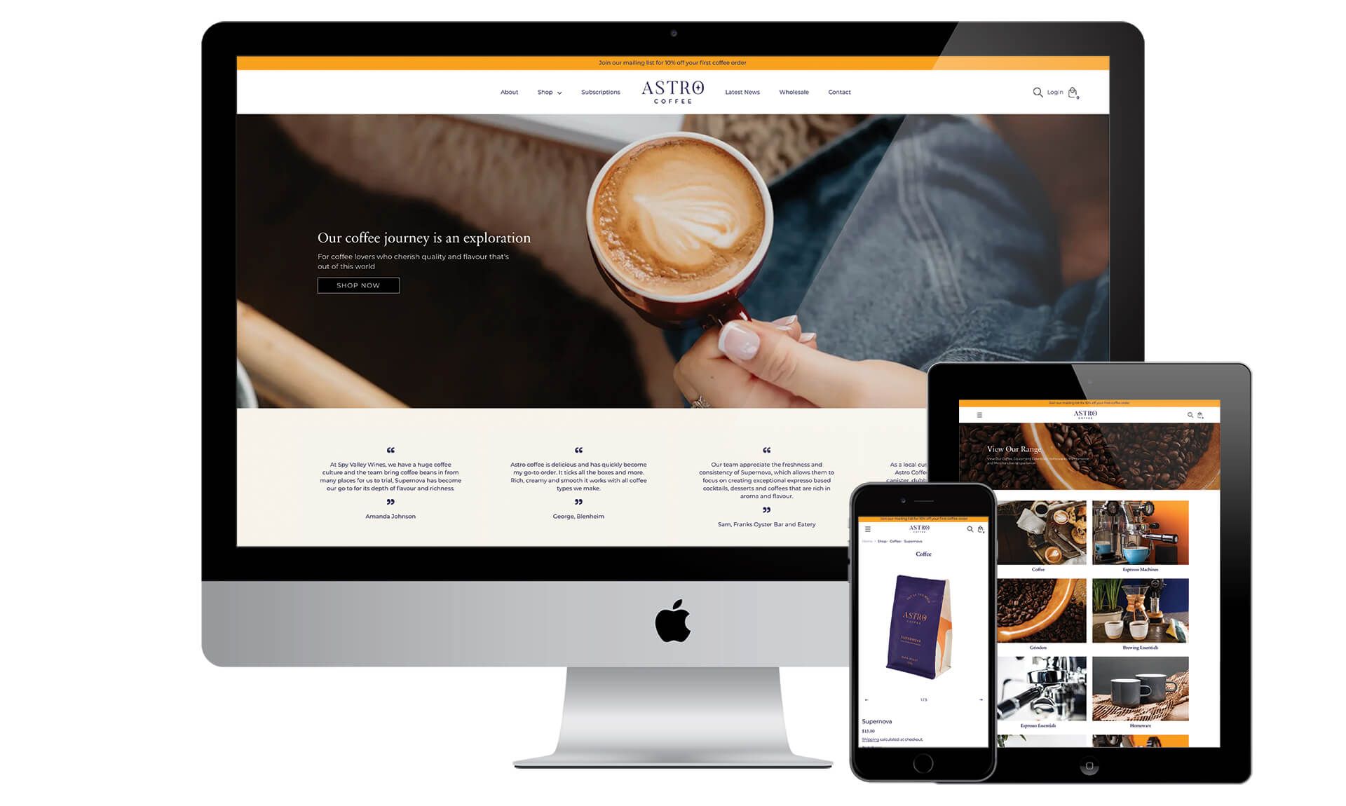 Astro Coffee Roasters website designed by Vanilla Hayes creative graphic design  studio in Blenheim, Marlborough, New Zealand