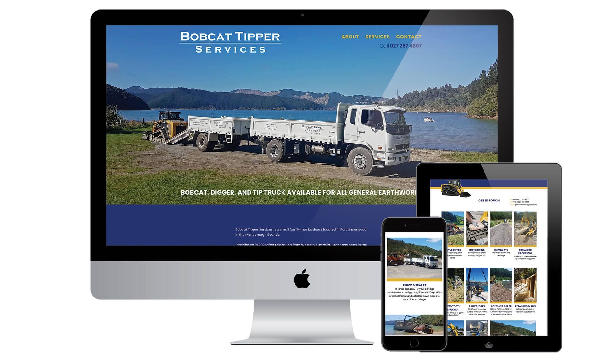 Bobcat Tipper Services website designed by Vanilla Hayes creative graphic design  studio in Blenheim, Marlborough, New Zealand