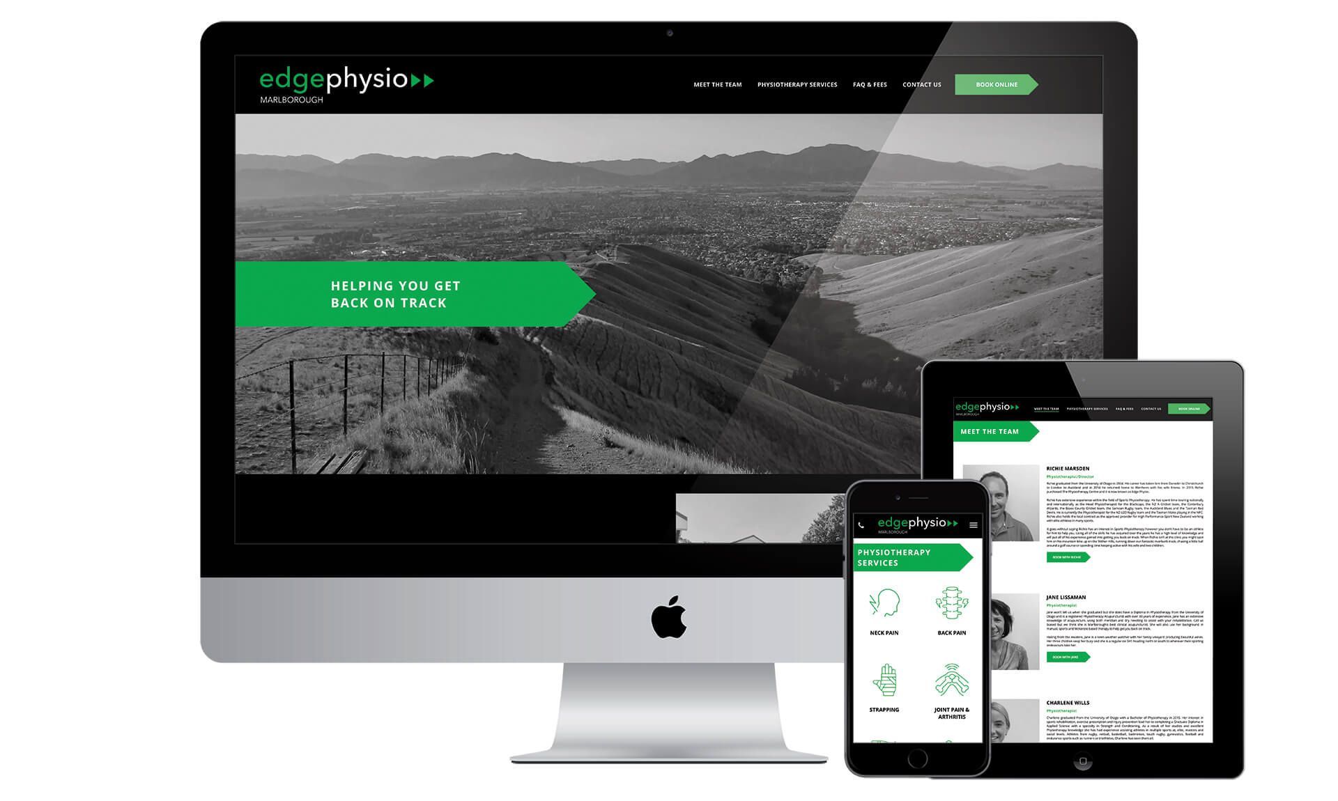 Edge Physio website designed by Vanilla Hayes creative graphic design  studio in Blenheim, Marlborough, New Zealand