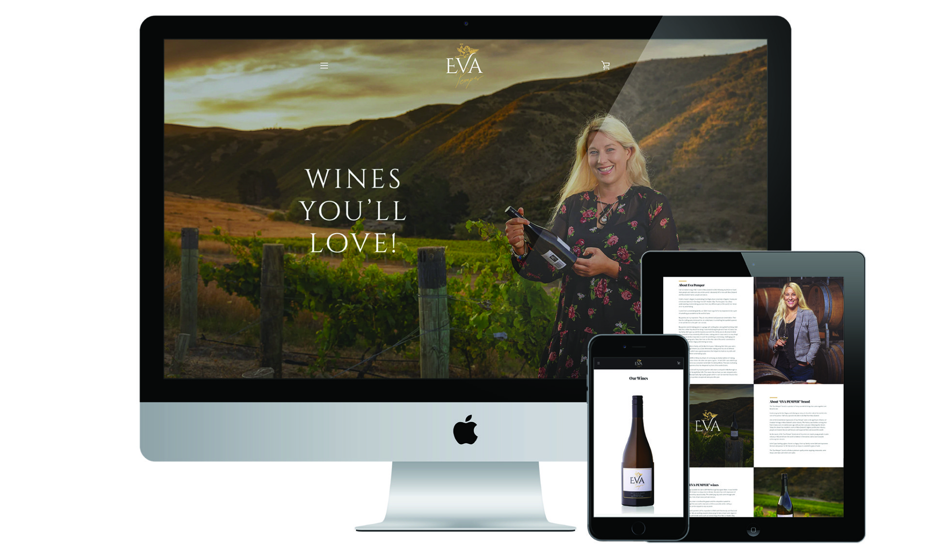 Eva Pemper Wines website designed by Vanilla Hayes creative graphic design  studio in Blenheim, Marlborough, New Zealand