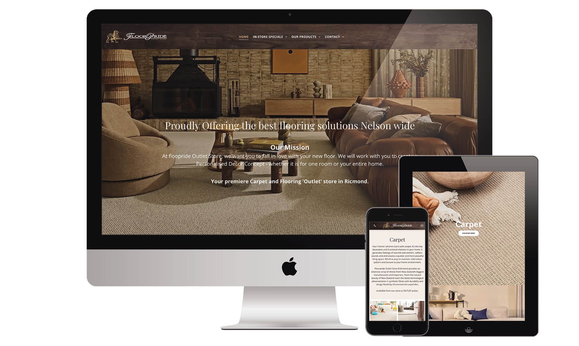 Floorpride outlet store Richmond website designed by Vanilla Hayes creative graphic design studio in Blenheim, Marlborough, New Zealand