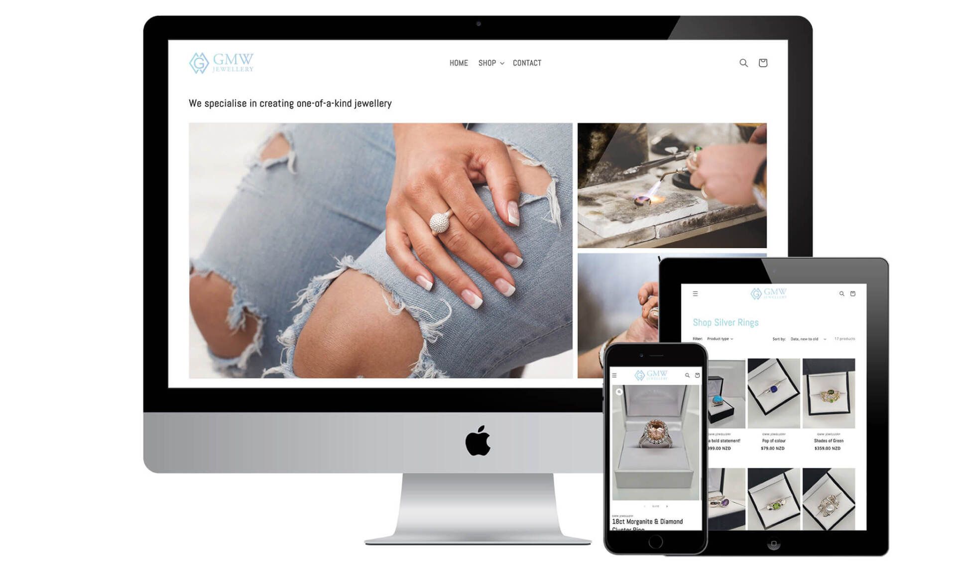 GMW Jewellery shop website designed by Vanilla Hayes creative graphic design  studio in Blenheim, Marlborough, New Zealand