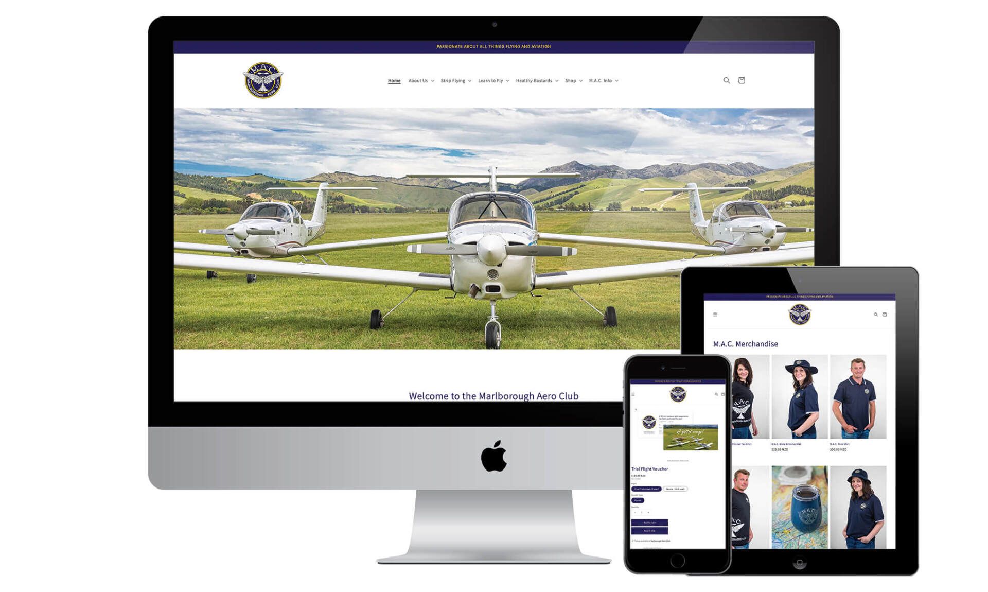 Marlborough Aero Club website designed by Vanilla Hayes creative graphic design  studio in Blenheim, Marlborough, New Zealand